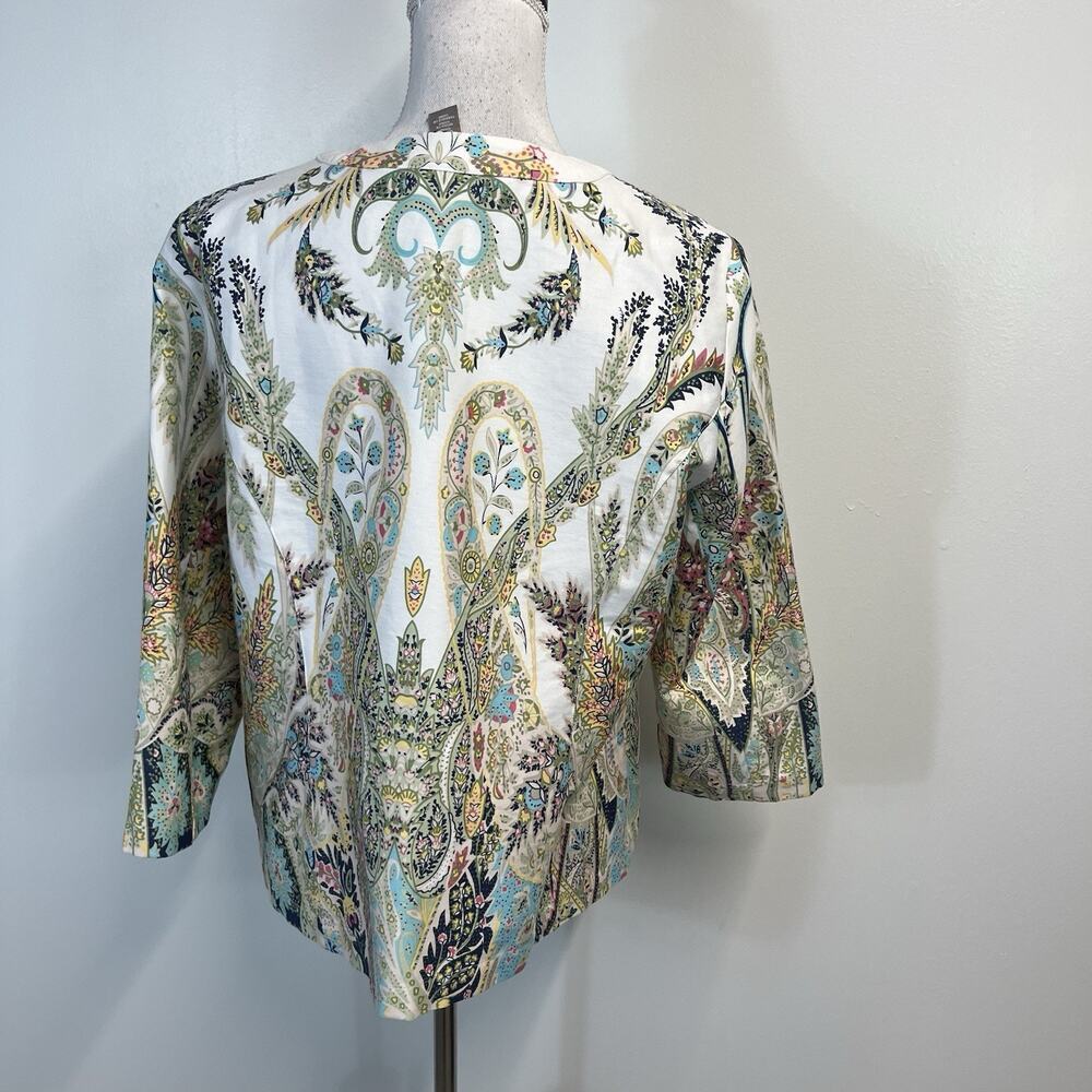 Chico's Jacket Womens sz 1 (8/10) White Blue Pink Paisley Stretch Summer Wedding - Picture 7 of 8